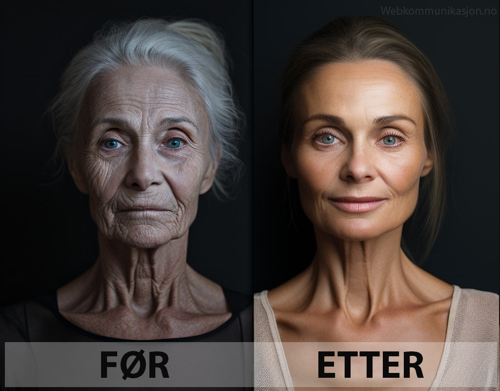 Før-etter-bilde ved plastisk kirurgi og injeksjoner - et eksempel på ulovlig markedsføring av kosmetiske inngrep