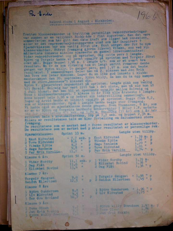 Bølerskogen - resultatliste fra 1966