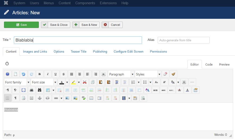 Joomla JCE editor