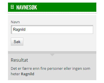 Ragnild - navnesøk Statistisk sentralbyrå.