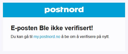 Postnord: Verifiser din e-postadresse Postnord: Verifiser din e-postadresse