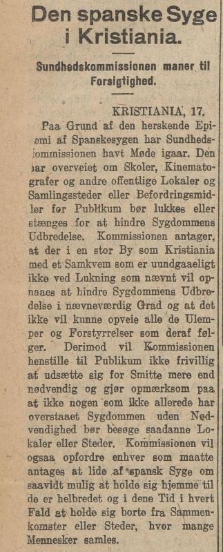 Sundhedskomissionen om spanskesyken 17. oktober 1018