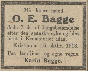 Dødsannonse i Morgenavisen - spanskesyken 1918