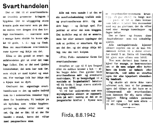 avisutklipp om svarthandelen fra Firda
