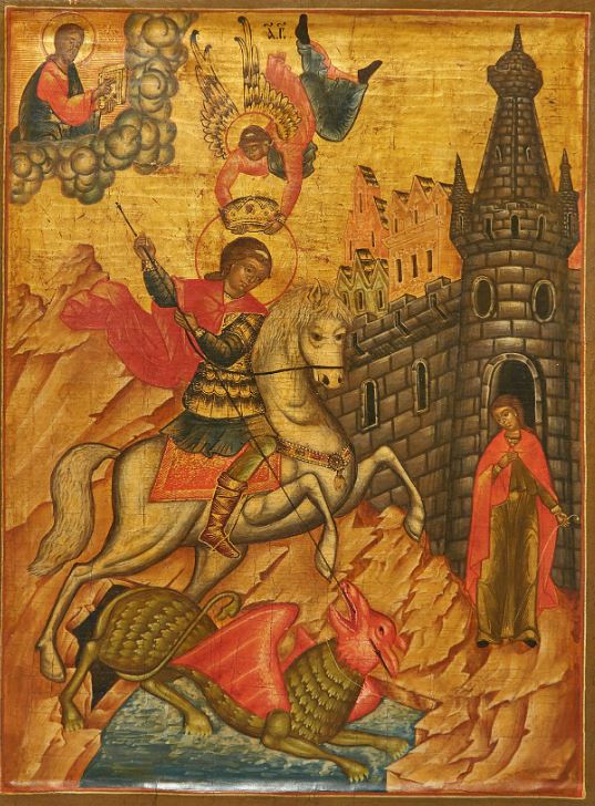 Russisk ikon som viser St. Georgs kamp mot dragen