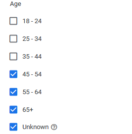 Eksempel på målretting mot aldersgrupper i Google Ads