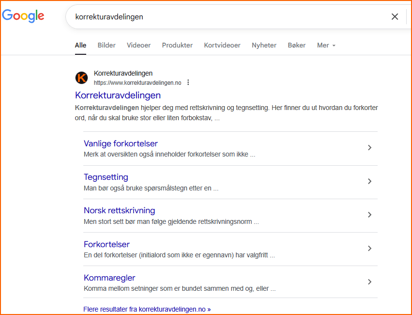 søkeresultat merkevaresøk korrekturavdelingen